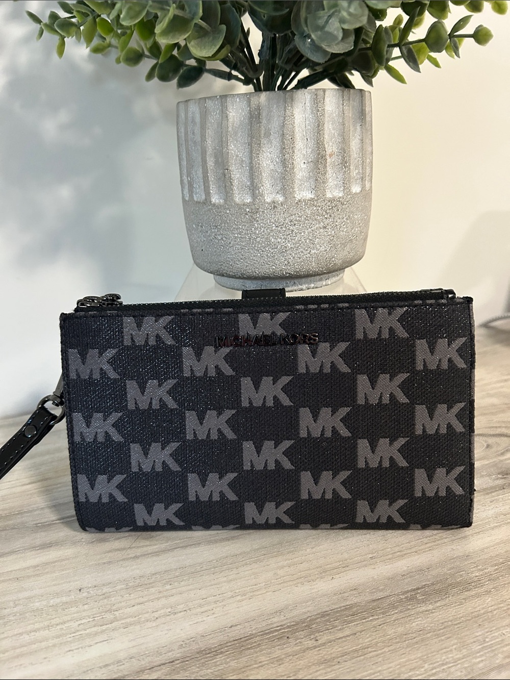 Michael Kors Jet set Black and Charcoal MK Logo Wristlet NWT